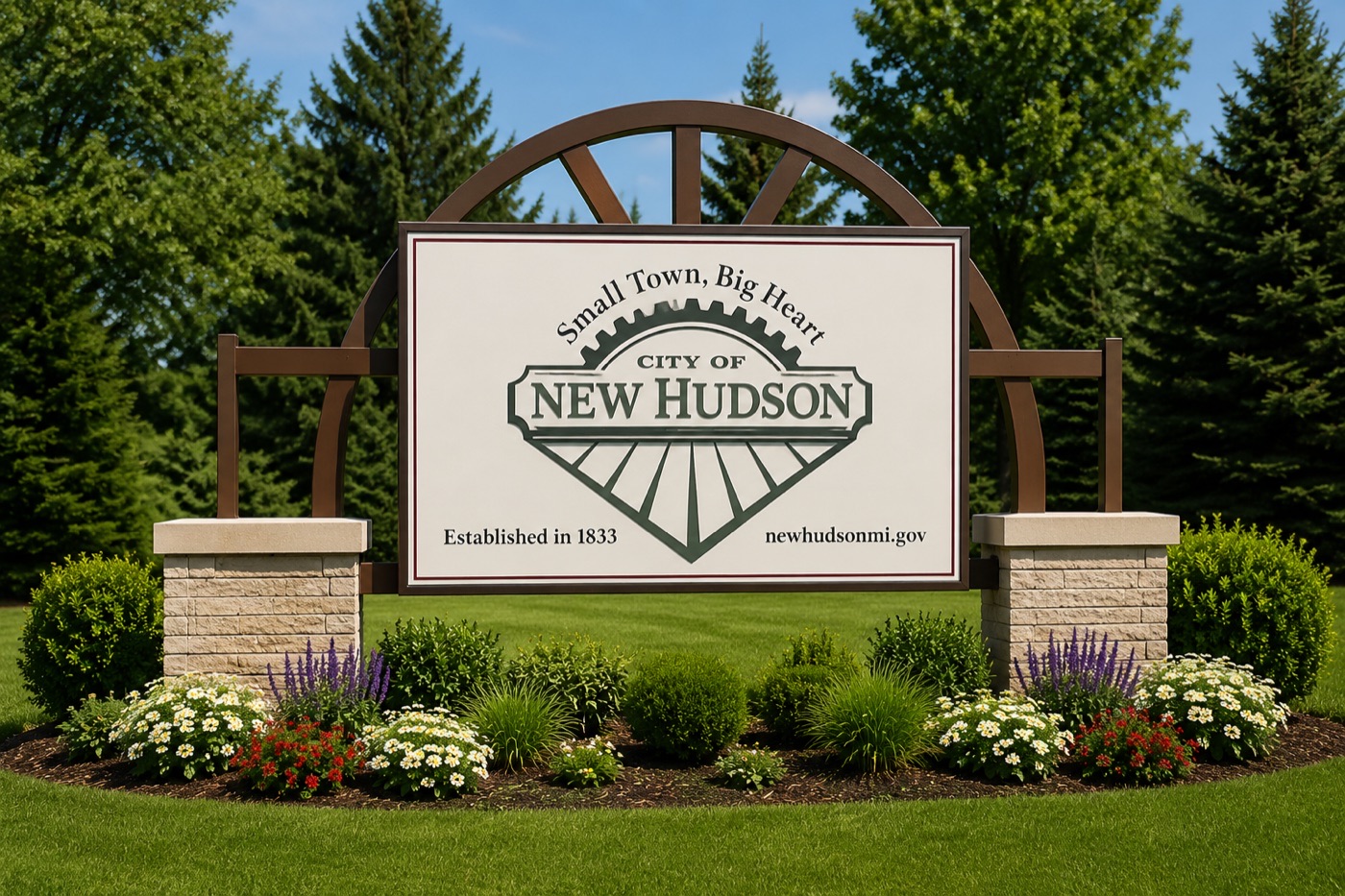 New Hudson, MI welcome sign